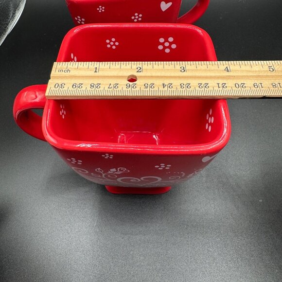 Temp-tations by Tara Seasonal Red White Floral Lace Hearts Squared Mug 18 oz - Picture 6 of 9